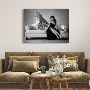 Art print and canvas, Snow Leopard and Lady, Paris by Julian Lauren