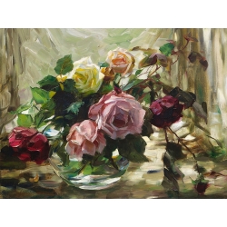 Kunstdruck, Rosen auf einem Tischtuch von Alexander Koester