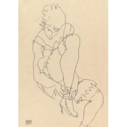 Kunstdruck, Frau knöpft ihre Schuhe zu, 1915 von Egon Schiele