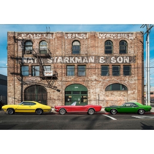 Print with cars, Suburban Landscape with muscle cars