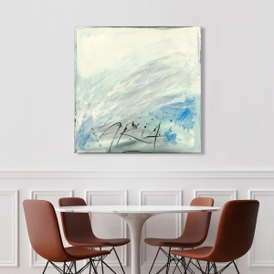 Cuadro abstracto blanco en lienzo y lámina, Aria de H. Romero