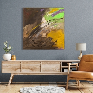 Cuadro abstracto marrón en lienzo y lámina, Terra de H. Romero