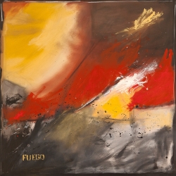 Cuadro abstracto moderno, lienzo y lámina, Fuego de H. Romero