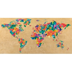 Art print and canvas, Multicolor World Map (golden) by  Joannoo