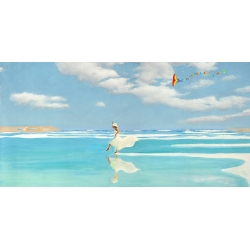 Cuadro mujer en la playa, Volando sobre el agua, det de Pierre Benson
