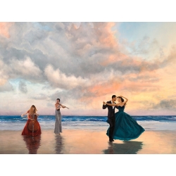 Kunstdruck im Vettriano-Stil, Tanzen am Strand von Pierre Benson