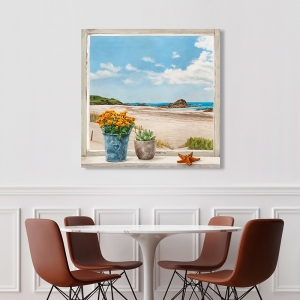 Tableau sur toile, Fenêtre avec vue sur la plage I de Remy Dellal