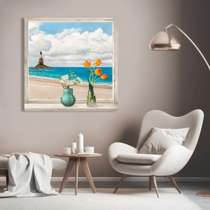 Tableau sur toile, Fenêtre avec vue sur la plage II de Remy Dellal