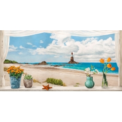 Window wall art print, View to the Shore by Remy Dellal