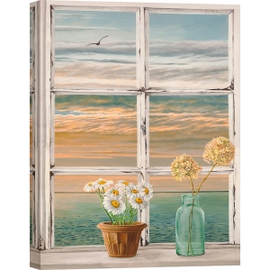 Kunstdruck, Fenster am Meer, Sonnenuntergang II von Remy Dellal