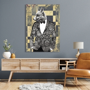Modern animal art print, fox, Gentleman #2 (B&W) by  VizLab